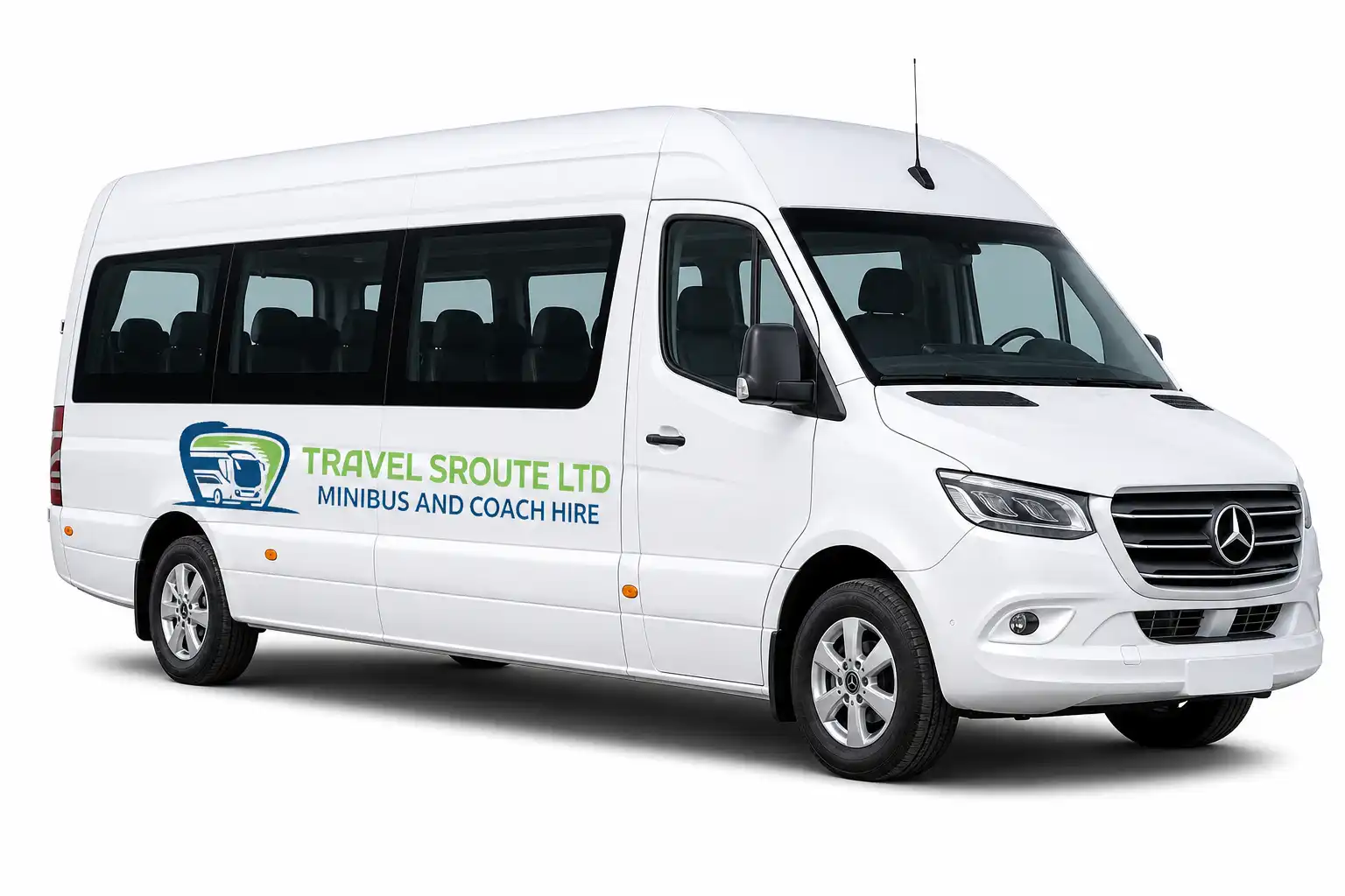 Minibus parked ahead of a group journey in Glasgow